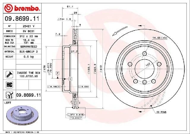 1998-2002 BMW Z3 Disc Brake Rotor - Rear Left (Brembo)