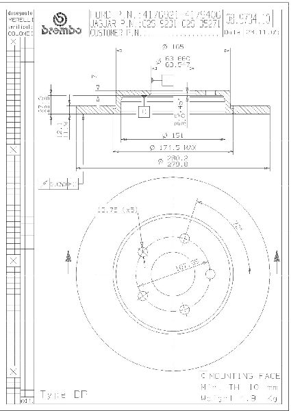 2002-2008 Jaguar X-Type Disc Brake Rotor - Rear (Brembo)