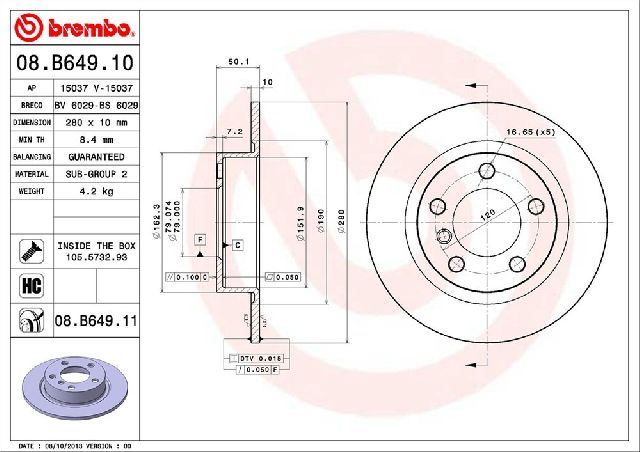 2013-2016 Mini Cooper Paceman Disc Brake Rotor - Rear (Brembo)