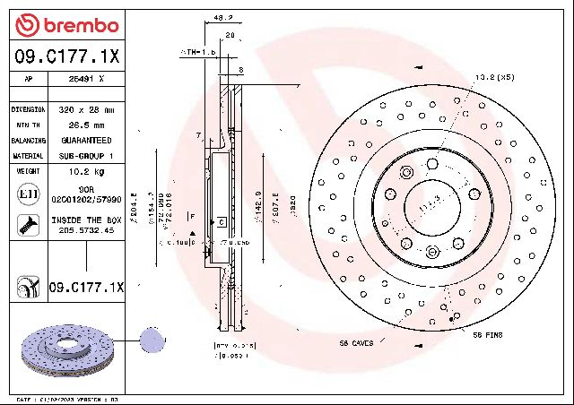 2007-2015 Mazda CX-9 Disc Brake Rotor - Front (Brembo)