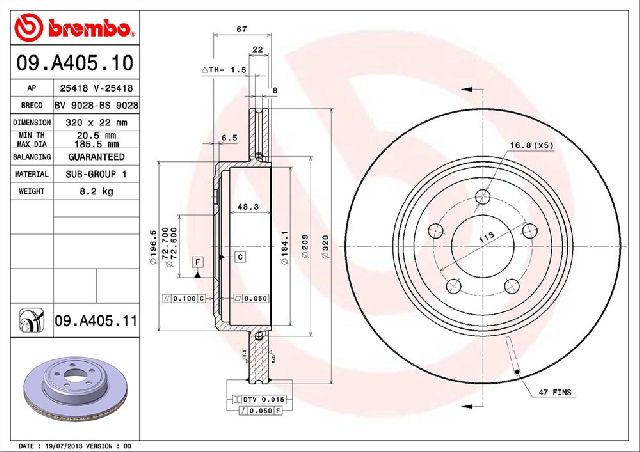 2005-2020 Chrysler 300 Disc Brake Rotor - Rear (Brembo)