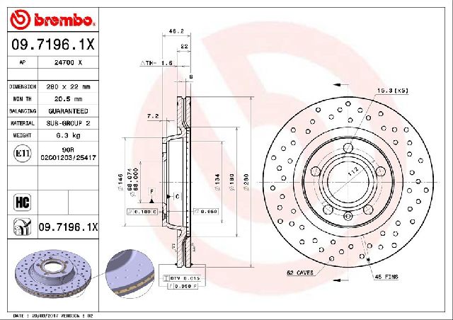2001-2003 Audi S8 Disc Brake Rotor - Rear (Brembo)