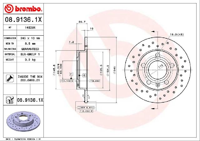 2001-2006 Audi A4 Disc Brake Rotor - Rear (Brembo)