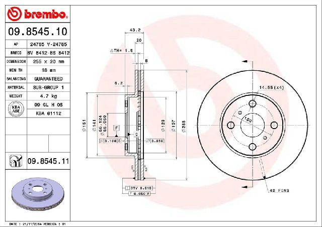 2001-2005 Toyota Echo Disc Brake Rotor - Front (Brembo)
