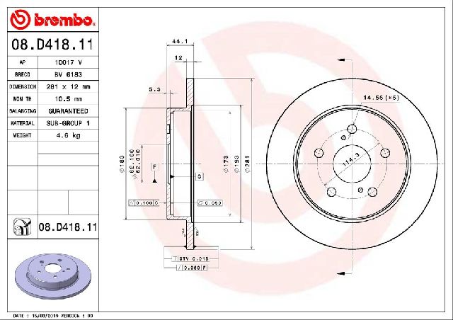 2023-2024 Toyota Prius Disc Brake Rotor - Rear (Brembo)