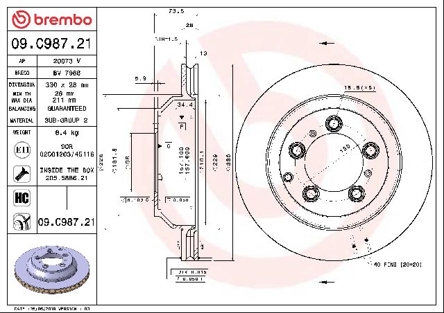 2019-2024 Porsche Cayenne Disc Brake Rotor - Rear (Brembo)