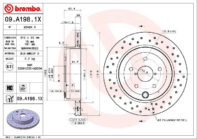 2014-2021 Subaru WRX Disc Brake Rotor - Rear (Brembo)