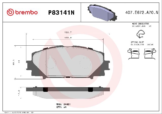 2006-2019 Toyota Yaris Disc Brake Pad Set - Front (Brembo)