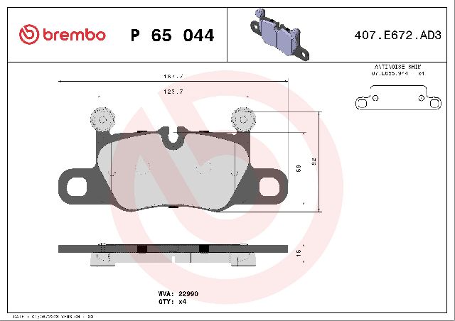 2019-2023 Porsche Cayenne Disc Brake Pad Set - Rear (Brembo)