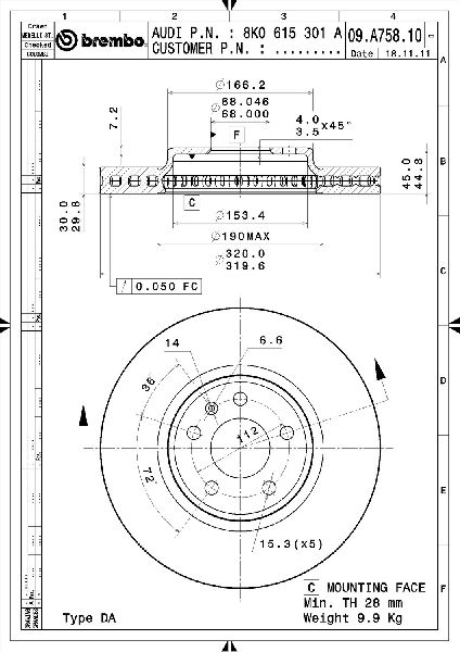 2009-2011 Audi A4 Disc Brake Rotor - Front (Brembo)