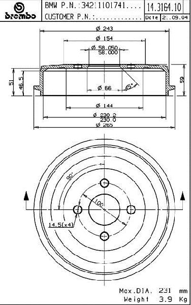 1969-1976 BMW 2002 Brake Drum - Rear (Brembo)