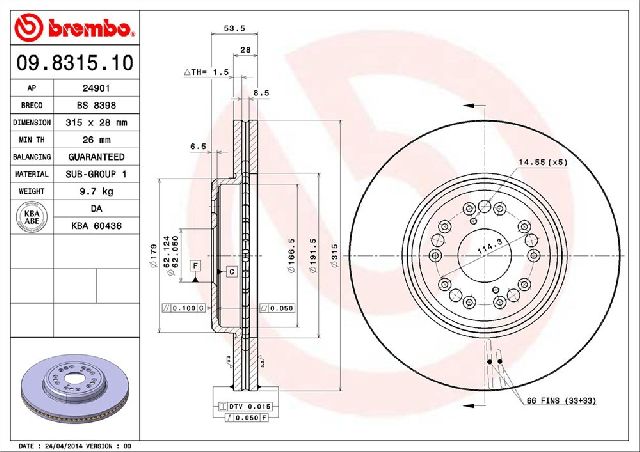 1995-2000 Lexus LS400 Disc Brake Rotor - Front (Brembo)