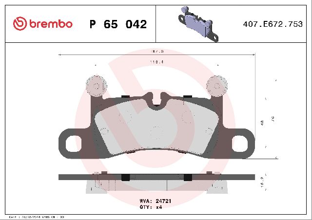2016 Porsche Boxster Disc Brake Pad Set - Rear (Brembo)