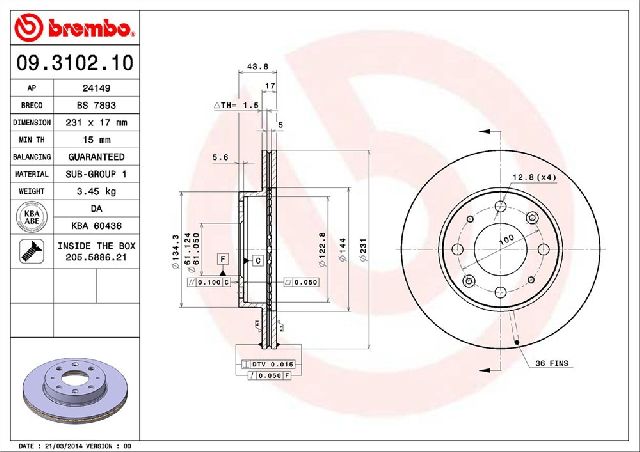 2000-2006 Honda Insight Disc Brake Rotor - Front (Brembo)