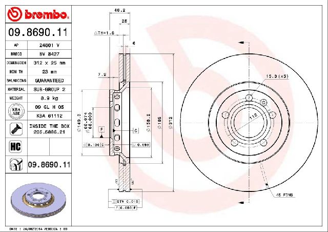 2002-2006 Audi A4 Disc Brake Rotor - Front (Brembo)