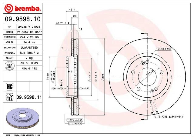 2001-2006 Hyundai Santa Fe Disc Brake Rotor - Front (Brembo)