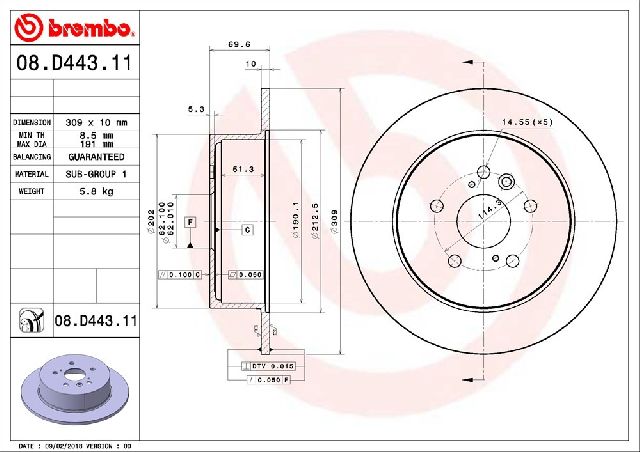 2008-2013 Toyota Highlander Disc Brake Rotor - Rear (Brembo)