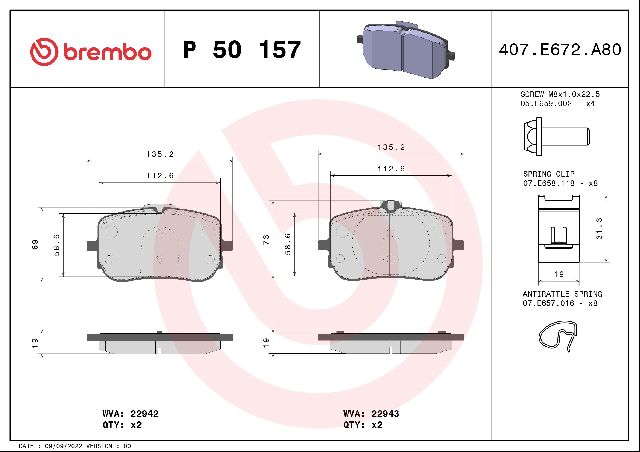 2020-2022 Mercedes-Benz A220 Disc Brake Pad Set - Front (Brembo)