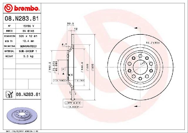 2014-2023 Jeep Cherokee Disc Brake Rotor - Rear (Brembo)