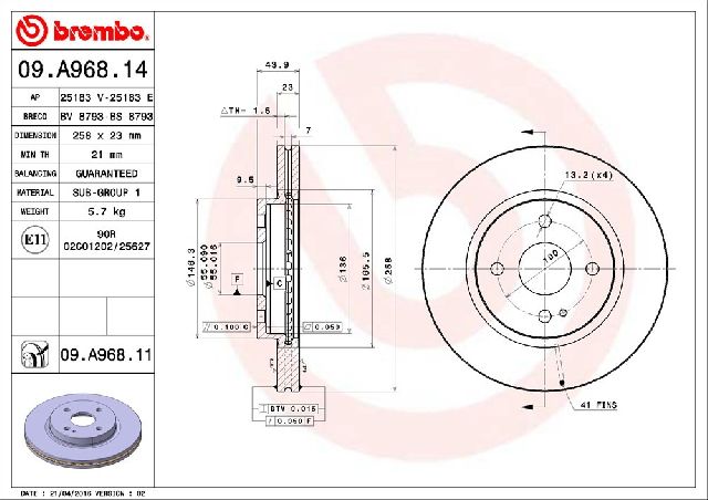 2011-2014 Mazda 2 Disc Brake Rotor - Front (Brembo)