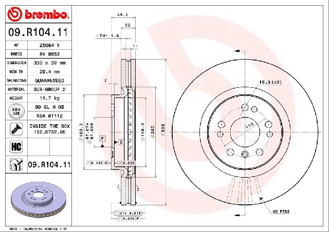 2006-2011 Mercedes-Benz ML350 Disc Brake Rotor - Front (Brembo)