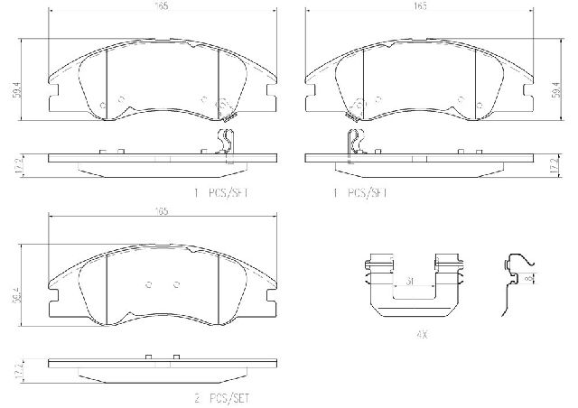 2004-2009 Kia Spectra Disc Brake Pad Set - Front (Brembo)