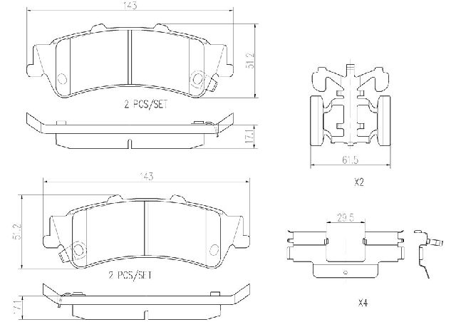 2003-2005 Chevrolet Astro Disc Brake Pad Set - Rear (Brembo)