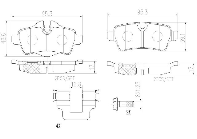 2007-2015 Mini Cooper Disc Brake Pad Set - Rear (Brembo)