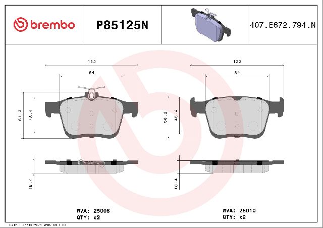 2015-2020 Audi A3 Disc Brake Pad Set - Rear (Brembo)