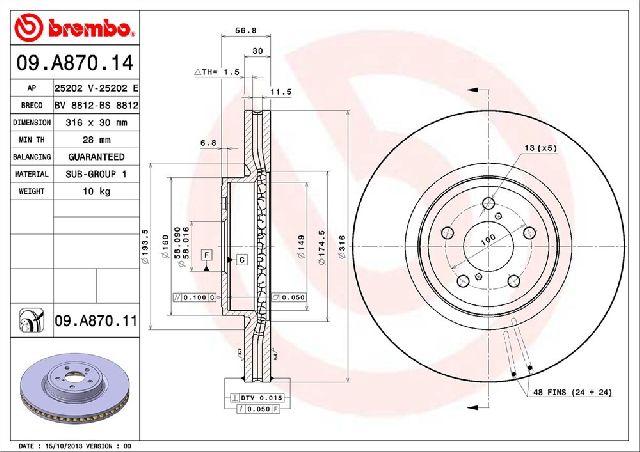 2014-2018 Subaru Forester Disc Brake Rotor - Front (Brembo)