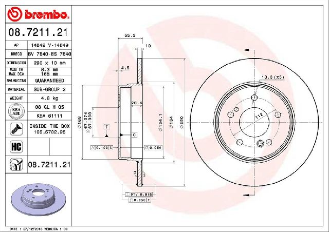 2006-2007 Mercedes-Benz C280 Disc Brake Rotor - Rear (Brembo)