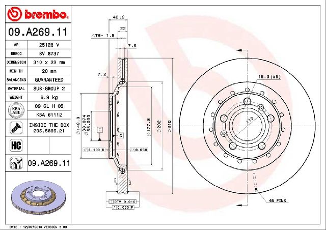 2004-2010 Audi A8 Quattro Disc Brake Rotor - Rear (Brembo)