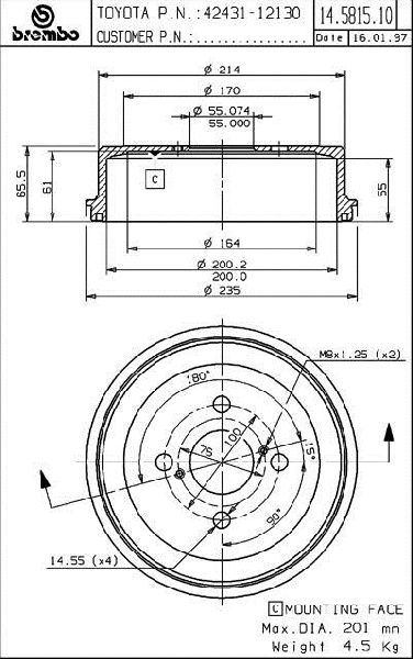 1993-1997 Geo Prizm Brake Drum - Rear (Brembo)