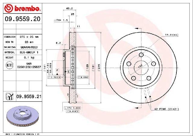 2005-2010 Scion tC Disc Brake Rotor - Front (Brembo)