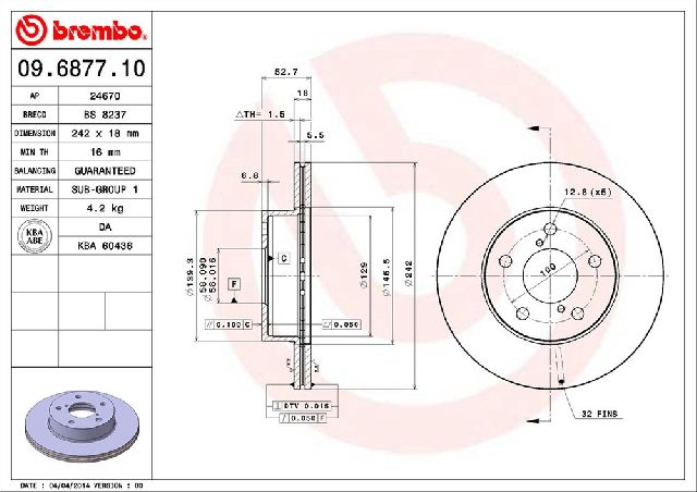 1993-1995 Subaru Impreza Disc Brake Rotor - Front (Brembo)