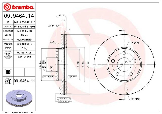 2004-2011 Volvo S40 Disc Brake Rotor - Front (Brembo)