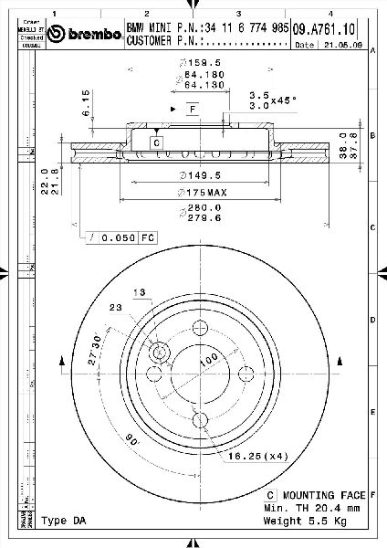 2007-2015 Mini Cooper Disc Brake Rotor - Front (Brembo)