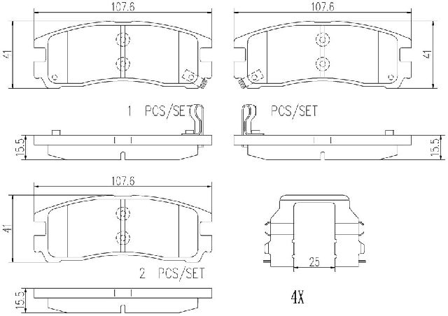 1995-1998 Dodge Avenger Disc Brake Pad Set - Rear (Brembo)