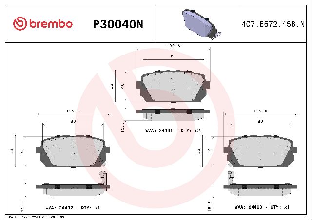 2007-2012 Kia Rondo Disc Brake Pad Set - Rear (Brembo)