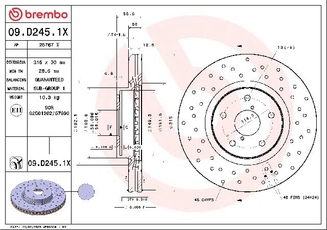 2015-2016 Subaru Legacy Disc Brake Rotor - Front (Brembo)