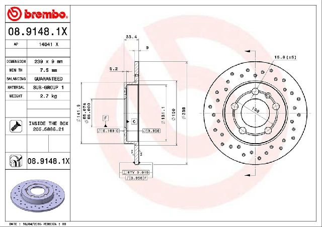 2000-2006 Audi TT Quattro Disc Brake Rotor - Rear (Brembo)