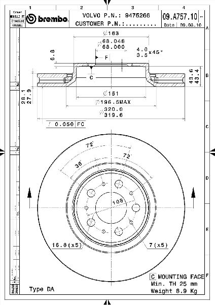 1999-2006 Volvo S80 Disc Brake Rotor - Front (Brembo)