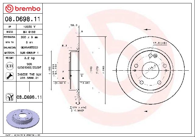 2019-2022 Honda Insight Disc Brake Rotor - Rear (Brembo)