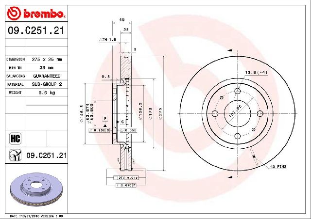 2008-2011 Ford Focus Disc Brake Rotor - Front (Brembo)