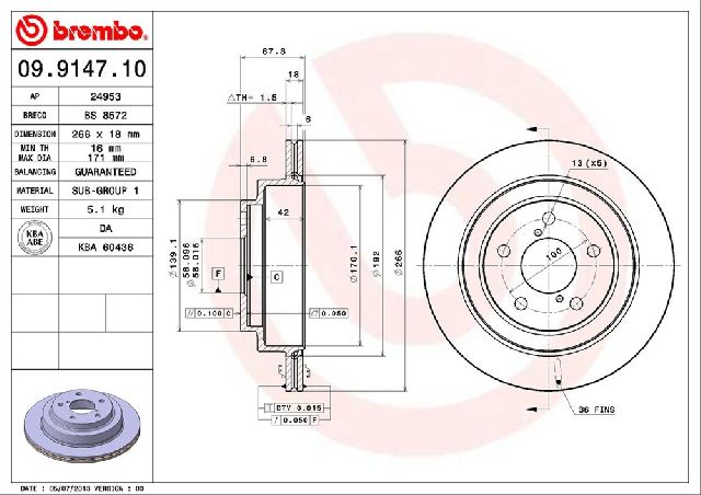 1991-1994 Subaru Legacy Disc Brake Rotor - Rear (Brembo)