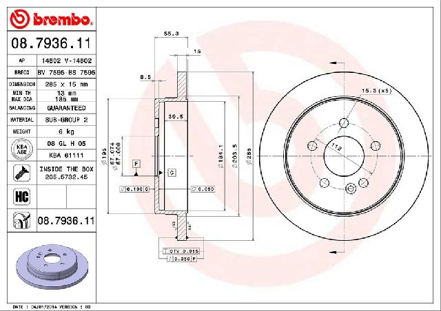 2003-2005 Mercedes-Benz ML350 Disc Brake Rotor - Rear (Brembo)