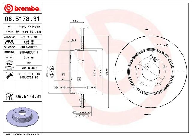 1996-2000 Mercedes-Benz C280 Disc Brake Rotor - Rear (Brembo)