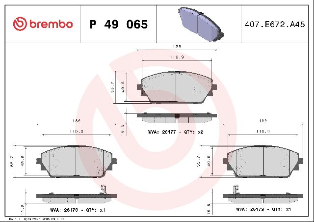 2019-2023 Mazda 3 Disc Brake Pad Set - Front (Brembo)