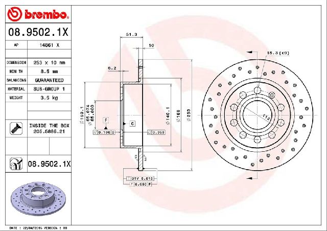 2009-2013 Audi A3 Disc Brake Rotor - Rear (Brembo)