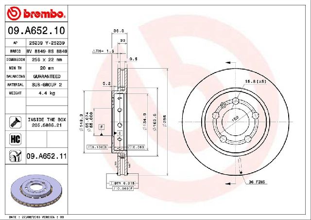 2002-2005 Volkswagen Jetta Disc Brake Rotor - Rear (Brembo)